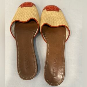 Prada Red and Tan Mules